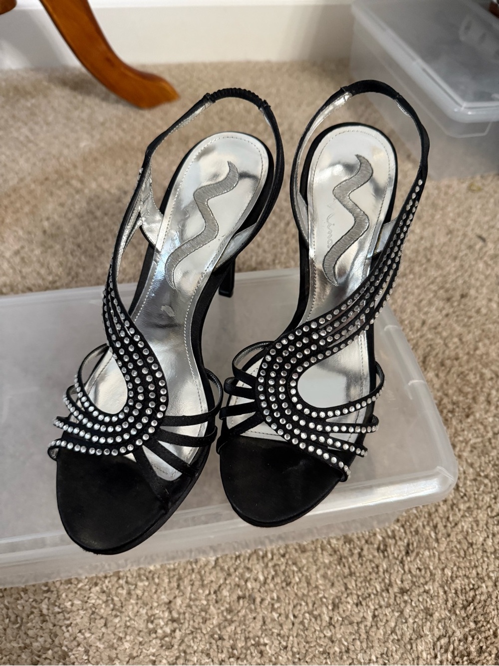 Nina Black Rhinestone Slingback Heels - Picture 3 of 7